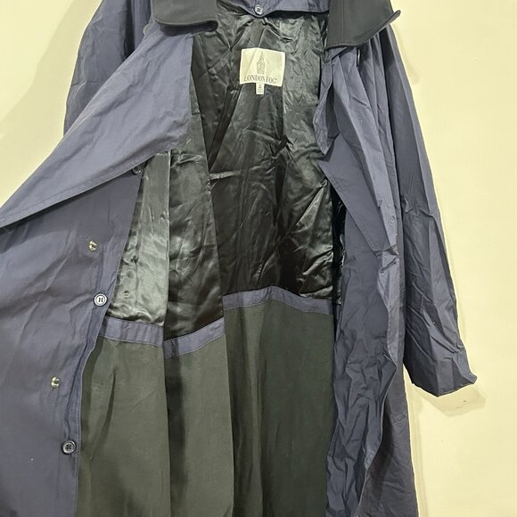 Vintage London Fog Navy Double-Breasted Trench Coat Belt Lined Overcoat Size 44 - Picture 5 of 13